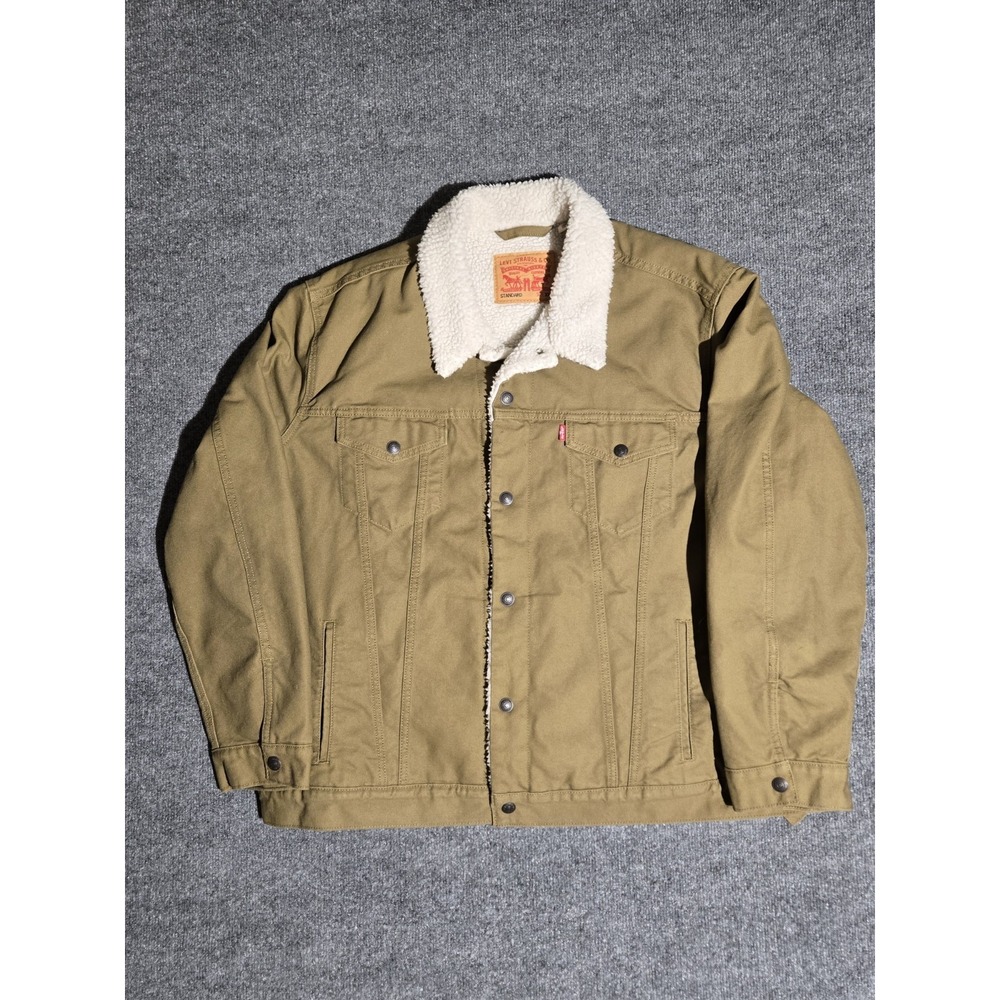 Levi's Sherpa Trucker Jacket Cougar Canvas Khaki Mens XXL 163650122